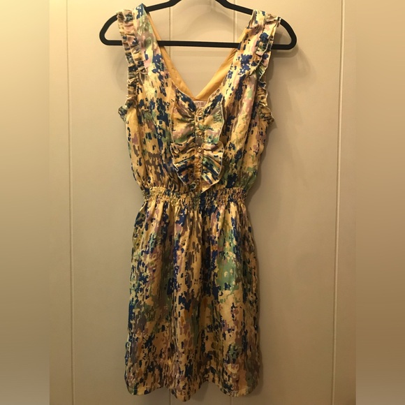 Arden B Ruffle Silky Dress V-Neck - Picture 1 of 4